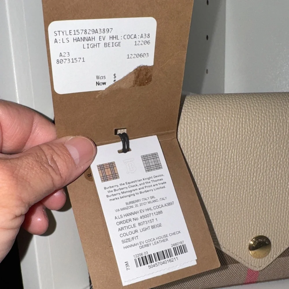 Burberry Beige Leather & Vintage Check Envelope Crossbody - Picture 2 of 7